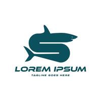 Initial Letter S with Ocean Shark Fish Icon Symbol Logo Design vector
