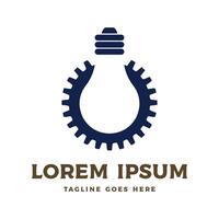 Simple Minimalist Gear Cog Machine Setting with Lamp Light Bulb for Smart Idea Innovation Logo Design vector