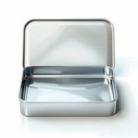Rectangular tin box with an open lid. Metal box for various purposes. Isolate on a white back photo