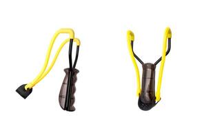 Modern slingshot. A modern version of ancient weapons. Device for throwing stones or balls. Isolate on a white back. photo
