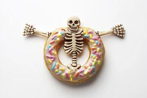 Donut in the shape of a skeleton on a white background. photo