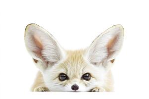 Cute fennec peeking, isolated on white background. photo