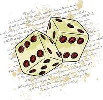 two dice with written and stains in the background vector