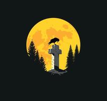 Crow on a cross in the moonlight vector