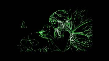 Neon frame effect, Fairy with a Tiny Bird on black background. video
