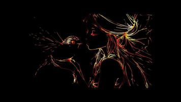 Neon frame effect, Fairy with a Tiny Bird on black background. video