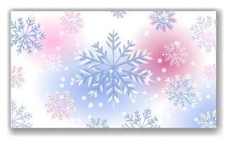 A pattern featuring blue and pink snowflakes on a gradient background with soft hues of pink and blue. This design conveys a winter and holiday theme. illustration vector