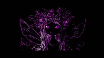 Neon frame effect,Fairy with Sparkling Wings on black background video