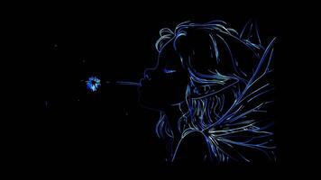 Neon frame effect,Fairy with Sparkling Wings on black background video