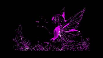 Neon frame effect,Fairy with Sparkling Wings on black background video