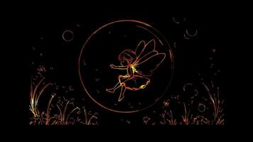 Neon frame effect,Fairy with Sparkling Wings on black background video