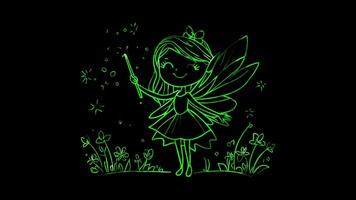 Neon frame effect,Fairy with Sparkling Wings on black background video