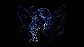 Neon frame effect,Fairy with Sparkling Wings on black background video