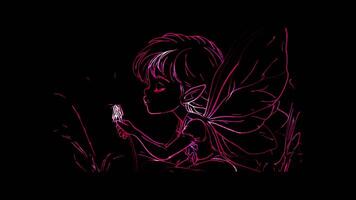 Neon frame effect,Fairy with Sparkling Wings on black background video
