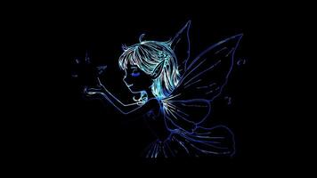 Neon frame effect,Fairy with Sparkling Wings on black background video