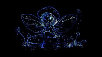 Neon frame effect,Fairy with Sparkling Wings on black background video