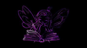 Neon frame effect,Fairy with Sparkling Wings on black background video