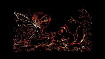 Neon frame effect,Fairy with Sparkling Wings on black background video