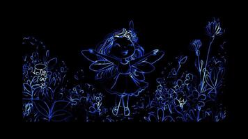 Neon frame effect,Fairy with Sparkling Wings on black background video