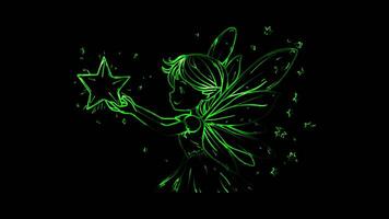 Neon frame effect,Fairy with Sparkling Wings on black background video