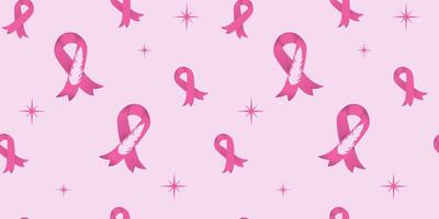 Pink Ribbon with Feather Motif in a Seamless Pattern vector