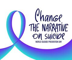 World suicide prevention day theme poster with ribbon illustration. Change the narrative on suicide handwritten text. Mental health issue message banner. vector