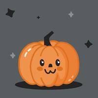 Orange illustration of a pumpkin with a tail and with a cute kitty face and a smile. Halloween illustration. vector