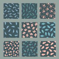 Illustration of a set of fish patterns. Water world patterns. vector