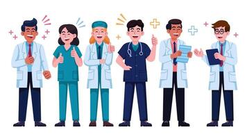 A group of doctors are smiling and giving thumbs up to each other vector