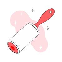 Lint roller illustration with red handle and clean background.. vector