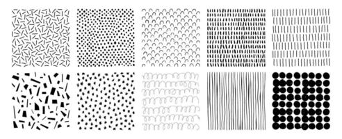 Hand drawn patterns and textures. Abstract graphic freehand elements. Line, dot, shape, stain, rainbow, and stroke textures set. Doodle background collection. Illustration on white background vector