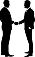 Two men in business suits shaking hands in black and white colors. vector