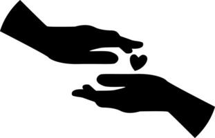Black silhouette of two hands with a small heart between them. vector