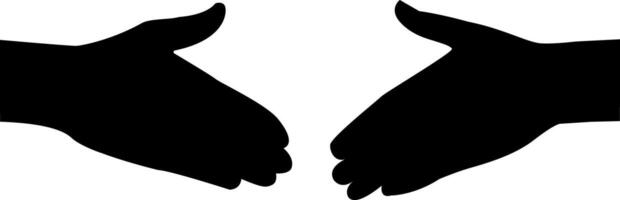 Black silhouette of two hands moving towards each other for a handshake. vector