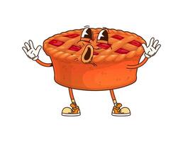 Cartoon groovy pumpkin pie thanksgiving character vector