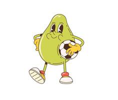 Retro cartoon groovy guava fruit with soccer ball vector
