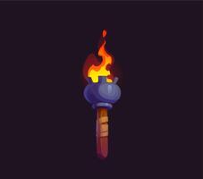 Game medieval fire torch with bright flaming fire vector