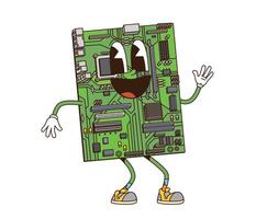 Cartoon groovy computer mother board character vector