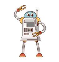 Cartoon retro robot, groovy funky character droid vector