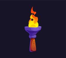 Cartoon torch with burning fire, game asset vector