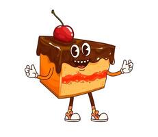 Cake dessert groovy character with glossy glaze vector