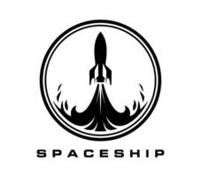 Spaceship icon, space rocket start launch badge vector