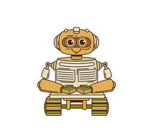 Cartoon retro groovy robot character on wheels vector