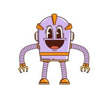 Funny retro robot, cartoon groovy droid character vector