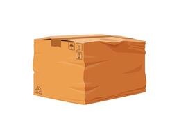 Damaged cardboard box appears crumpled and broken. vector