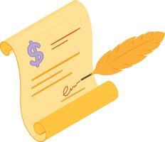Ancient Contract Scroll with Quill Pen vector