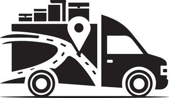 A delivery truck with a stylized route map and pin location 1 vector