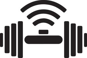 A dumbbell with WiFi waves representing live fitness stream 2 vector
