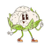Cartoon groovy cauliflower cabbage character vector