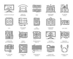 Computer software and hardware line icons vector